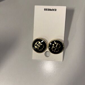 Express Black and Gold Round Earrings
